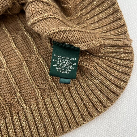 NWT Lauren Ralph Lauren Gold Metallic Cable Knit Sweater Holiday Gold Buttons 1X - Picture 6 of 11